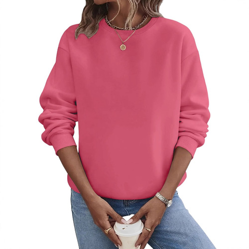 Women's Autumn/Winter E-commerce European Station Comfort Crew Neck Sweatshirt Solid Color Plain Large Size Fashion Sweatshirt