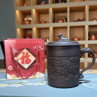 中式礼品紫砂朱泥杯大容量家用水杯泡茶杯主人杯单杯喝茶家用盖杯