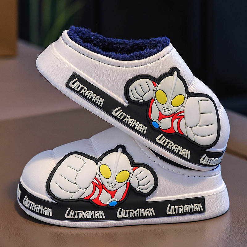 Zapatillas para niños Ultraman niños dibujos animados invierno hogar interior y exterior para usar zapatillas de algodón impermeable bolsa antideslizante