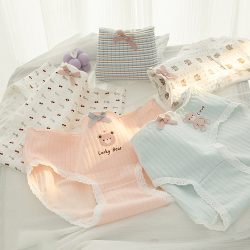 Japanese cute bear soft cute cartoon girl underwear pure cotton crotch mid-waist bag hip ladies underwear student briefs