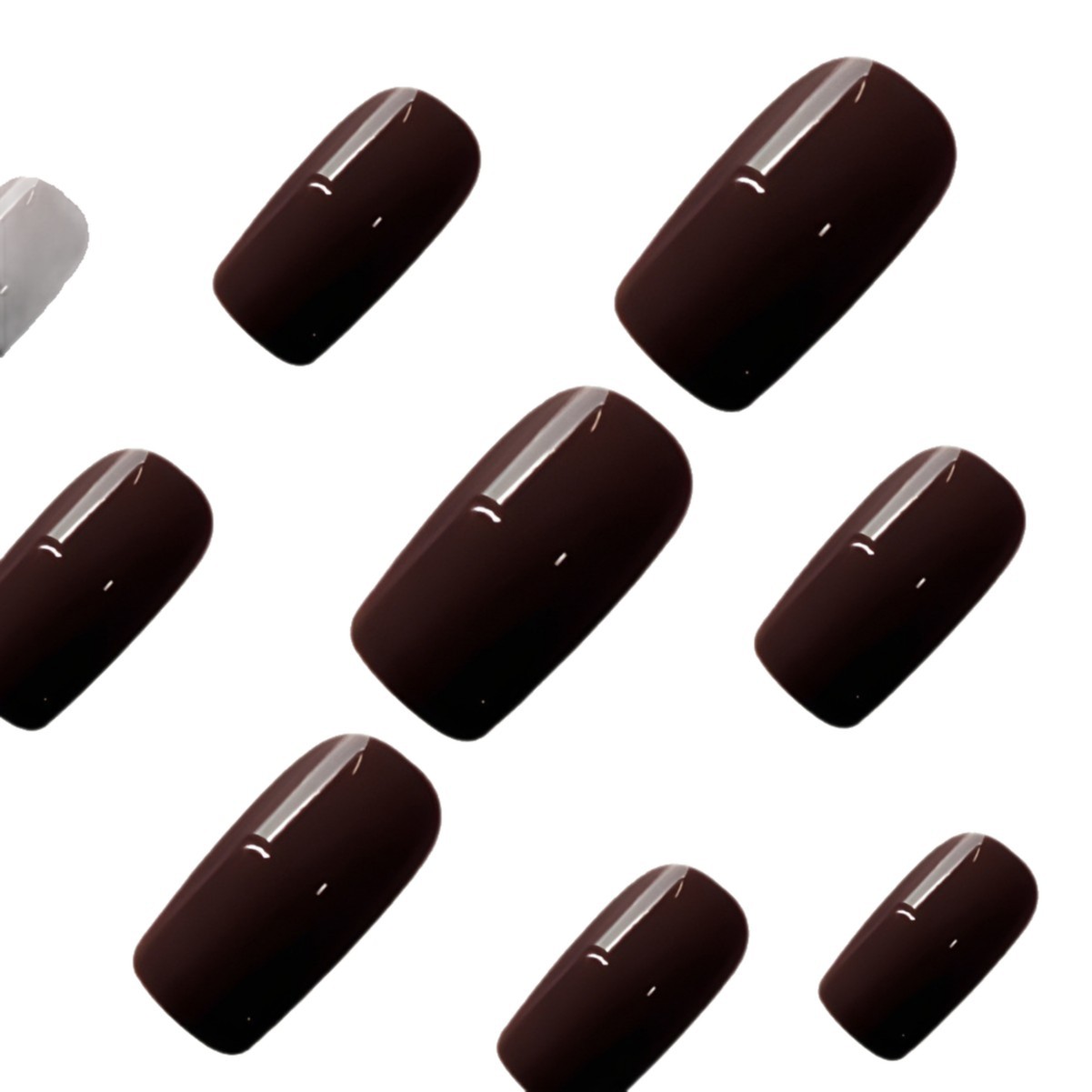 Comercio exterior largo color café oscuro desgaste de uñas de color sólido dulce simple parche de uñas 24 piezas de estilo elegante