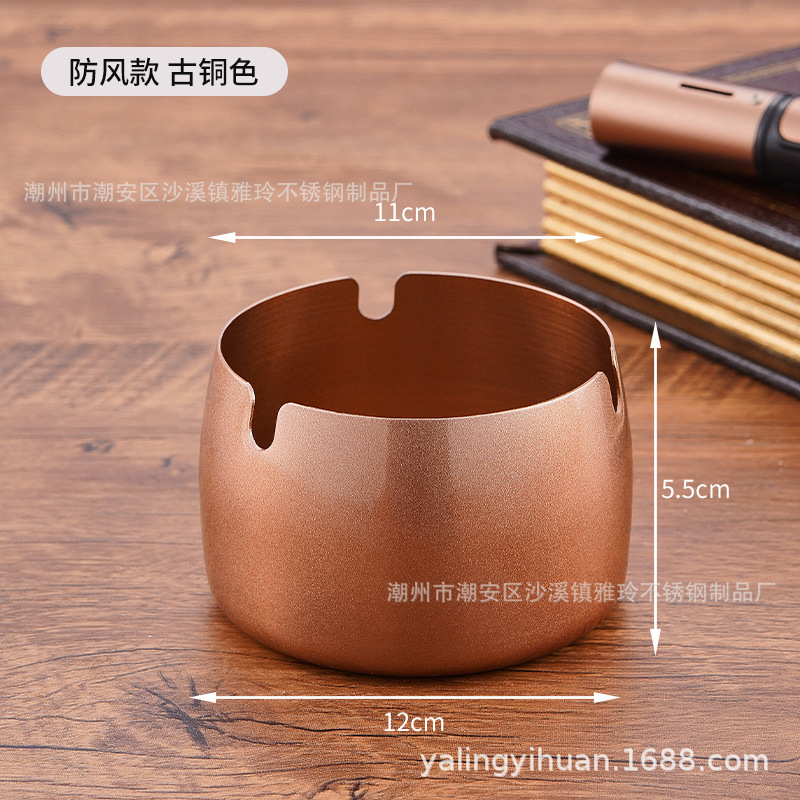 Cenicero de acero inoxidable dorado grueso, resistente y elegante, ideal para bar o cafetería, venta directa de fábrica