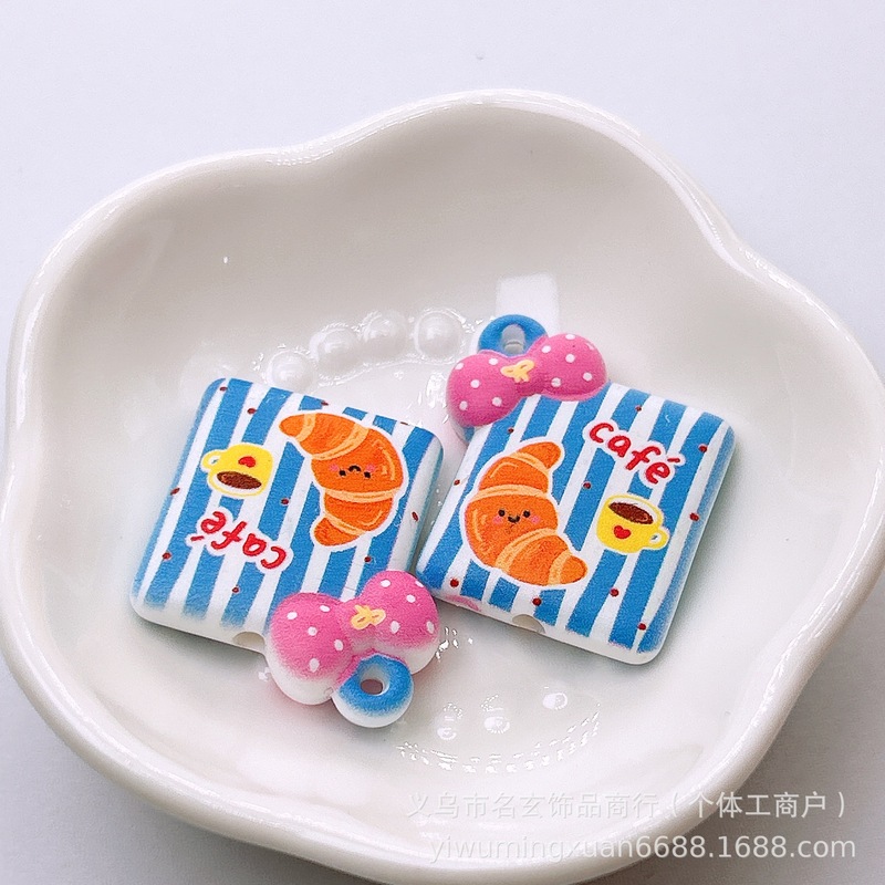 28*25mm双面印花卡通蝴蝶结画板竖孔diy串珠散珠手机链饰品配件|undefined
