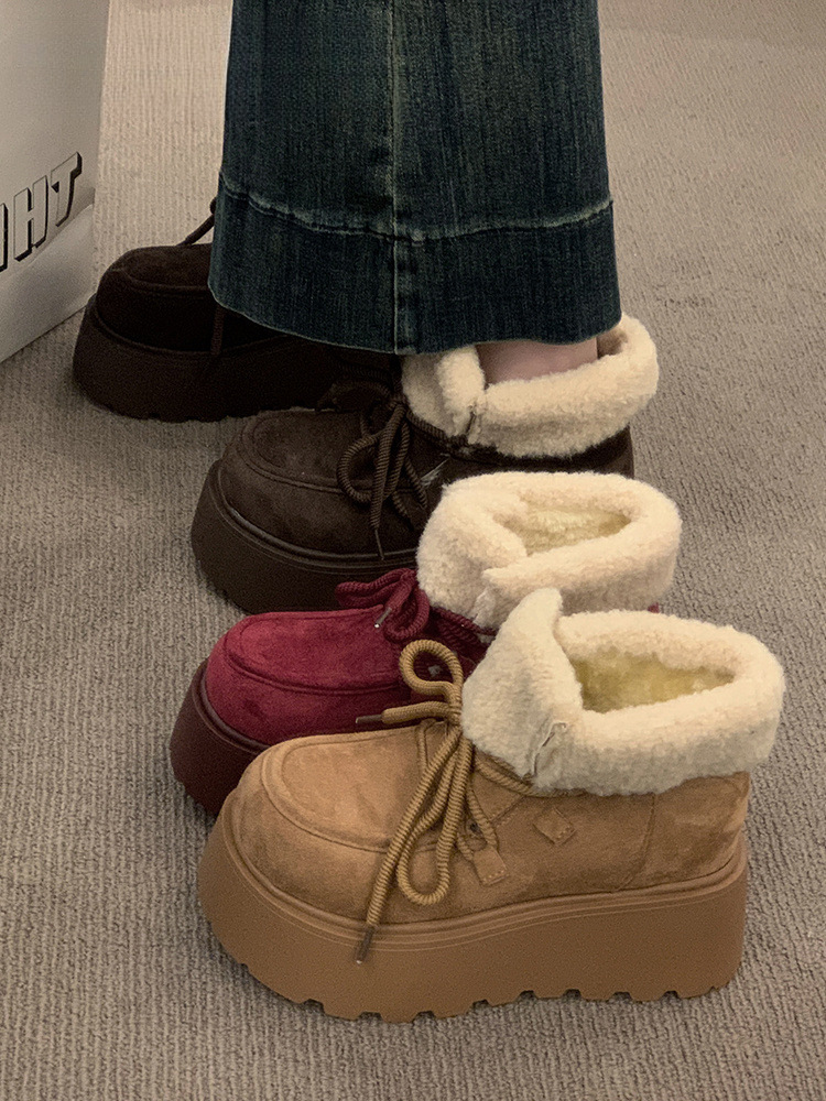 Short Thick-Soled Snow Boots For Women Winter 2025 New Fleece-Lined Thickened Height-Increasing Warm Cotton Shoes_voghion.com