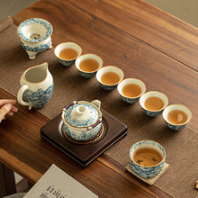 汝窑金万花陶瓷泡茶壶盖碗杯子家用防烫茶壶茶碗喝茶功夫茶具套装