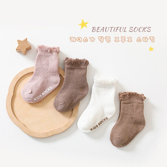 2024 Spring Newborn Baby Socks with Refined Cotton and Locking Loop Mesh Baby Socks with Lace Edge Princess Mid-Calf Socks