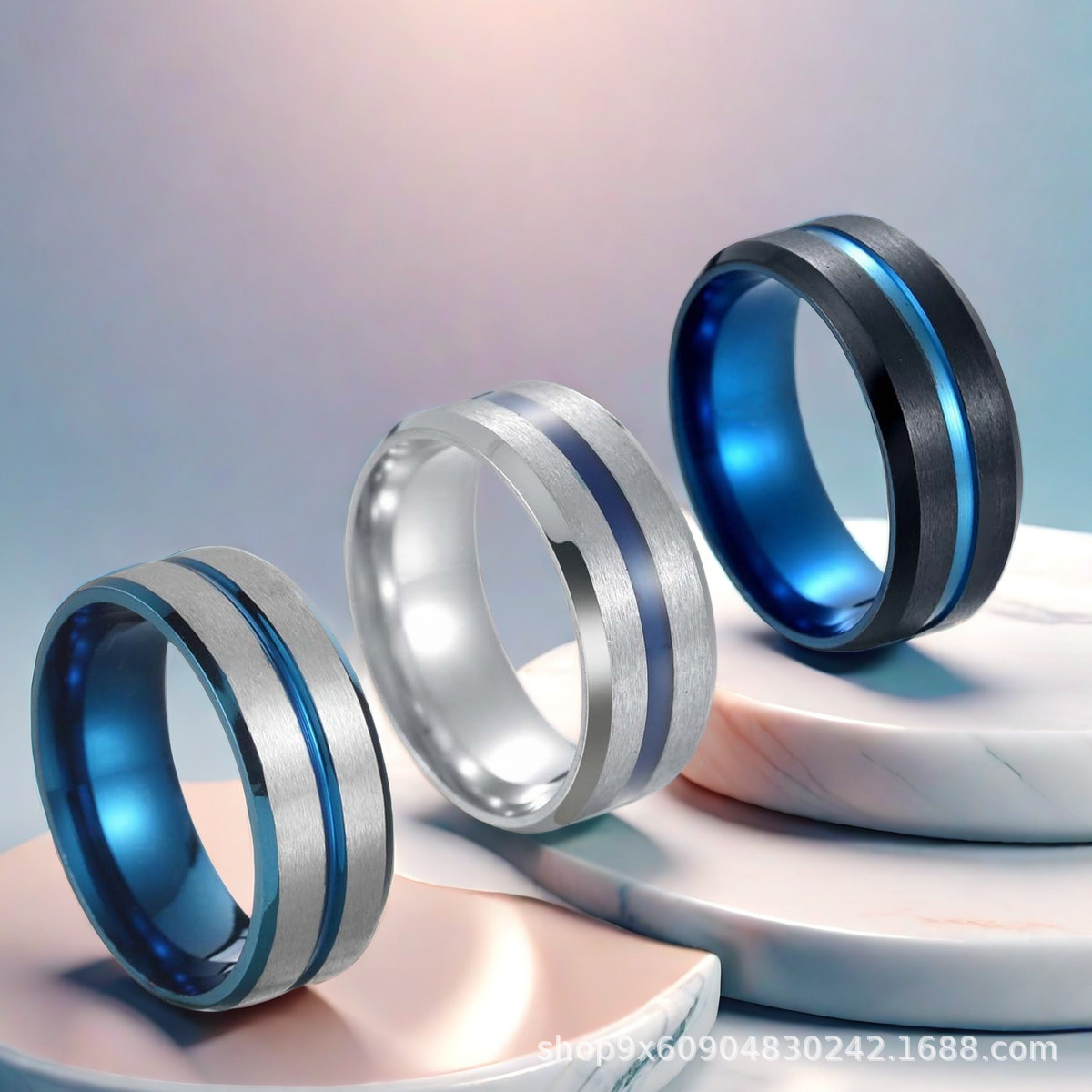 Cross-border European and American jewelry supply stainless steel men's electroplating two-color ring simple fashion fashion jewelry wholesale