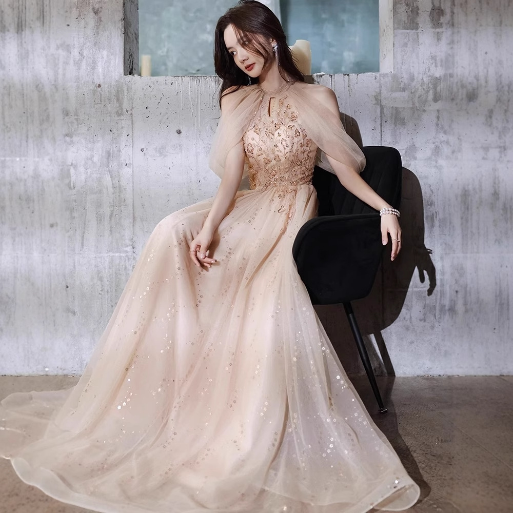 Vestidos de noche de alta gama para mujer, elegantes y lujosos, de estilo exclusivo y etéreo, ideales para estudiantes, anfitrionas y actuaciones de coros.