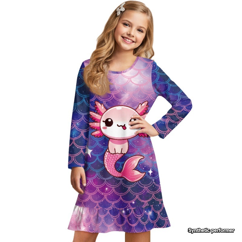 Mermaid Scale Pattern Girls' Home Air-Conditioning Long-Sleeve Dress Girls' Nightgown Cross-Border Foreign Trade Custom-Made Mermaid Scale Pattern Girls' Home Air-Conditioning Long-Sleeve Dress Girls' Nightgown Cross-Border Foreign Trade Custom-Made
