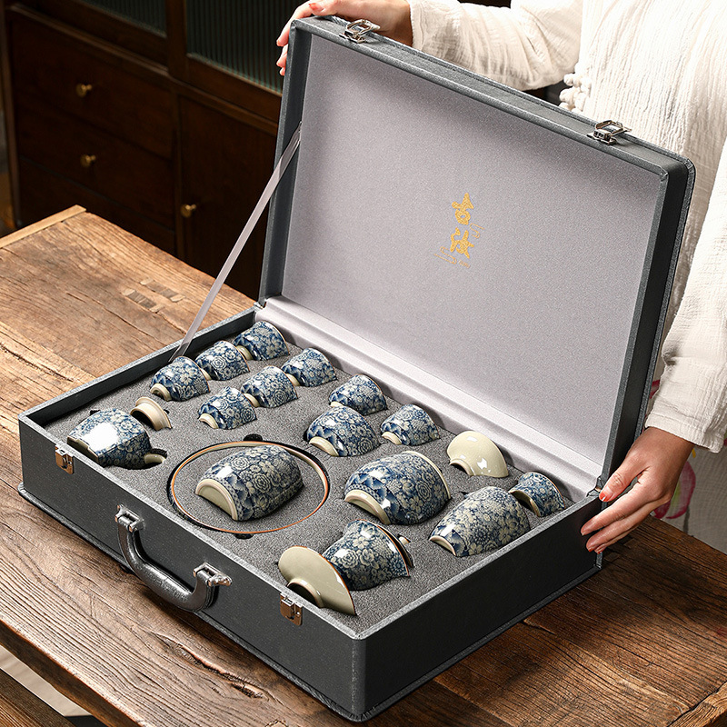 青花瓷茶具大套裝家用中式茶杯茶壺蓋碗茶洗辦公室泡茶高檔禮盒裝