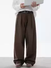 Men's Drapey Pleated Suit Pants Autumn Loose Straight-Leg Long Trousers Japanese Retro Streetwear Casual Pants