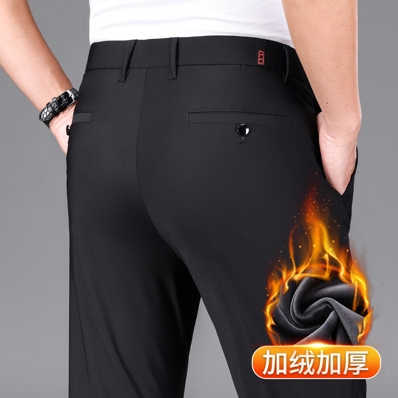 Comercio exterior al por mayor pantalones elásticos de cuatro lados para hombres pantalones casuales bordados para hombres otoño e invierno gruesos rectos sueltos negocios antiarrugas oeste image 12