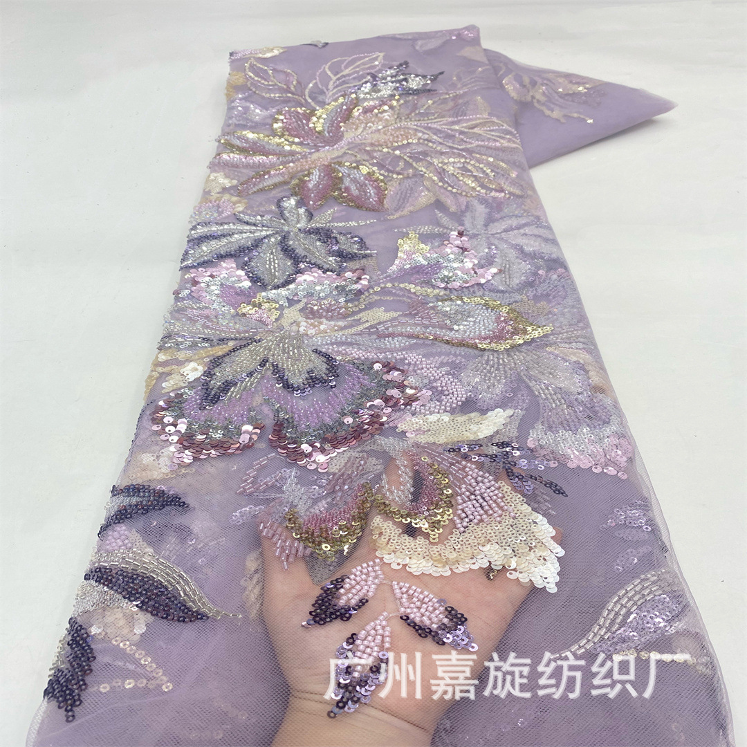 Oriente Medio colorido flores finas cuentas tubo de sequillas bordadas tela de encaje vestido vestido de moda tela bordada cuentas