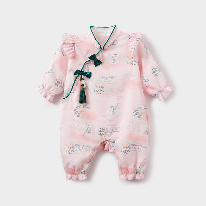 Baby clothes 2023 Spring Female baby Climbing clothes MAK cheongsam full moon princess Newborn one-piece garment wholesale