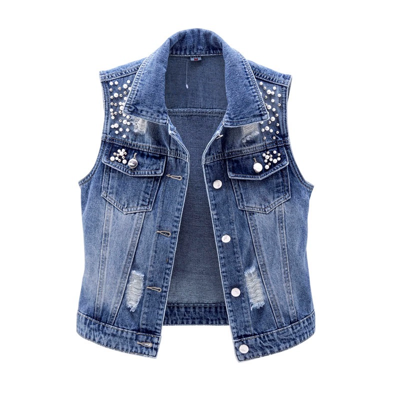 Denim short summer vest, jacket sleevless, slim fit