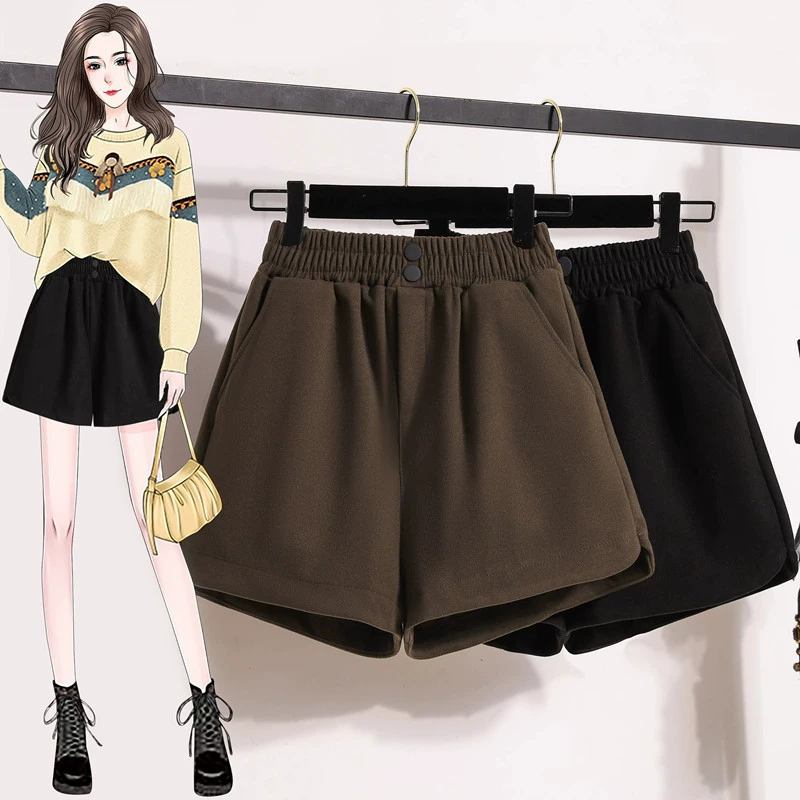 Осенние и зимние шерстяные шорты женские туфли с сапогами 2024 новые взрывные большие размеры зимние брюки цвета карри грушевидное тело