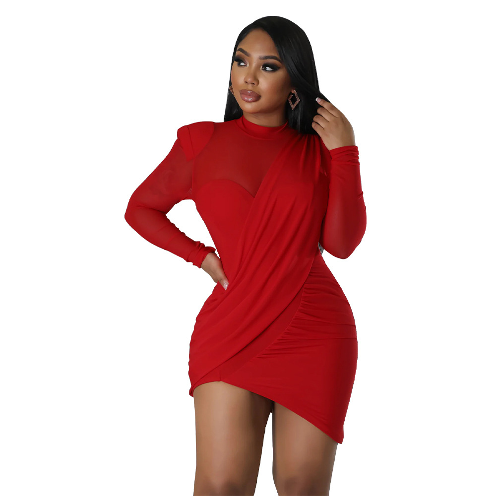 Women Mesh Stitching See-through Patch Waist Dress 23 Women Mesh Stitching See-through Patch Waist Dress