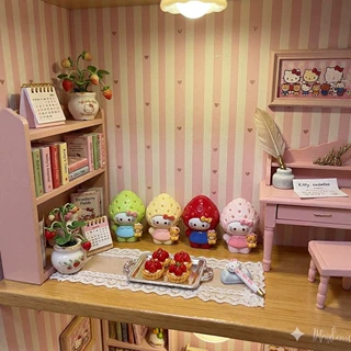 草莓凯蒂猫微缩摆件娃娃屋玩具 娃娃屋场景食玩模型摆设