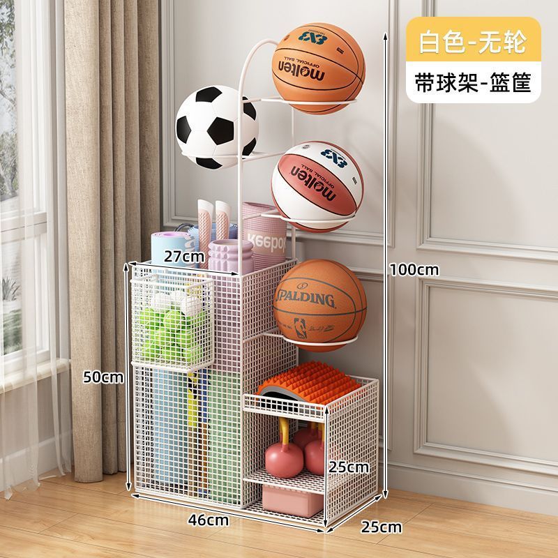 Rack de almacenamiento de baloncesto para equipos de gimnasio de deporte interior doméstico rack de almacenamiento de bádminton tipo mat de yoga cesta de almacenamiento con rueda