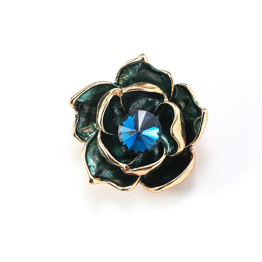 Peacock Blue With Gemstone And Camellia Design, Luxurious Enamel Brooch For Women's Clothing_voghion.com