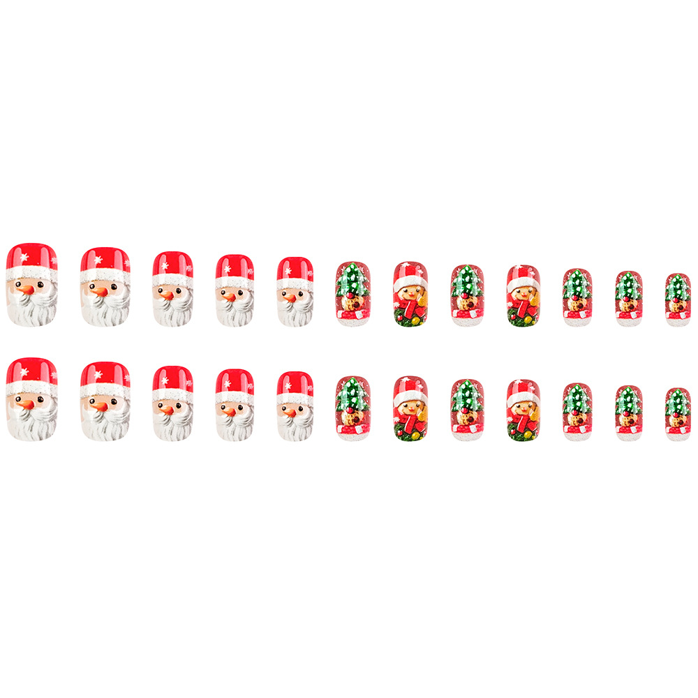 Ventas transfronterizas de dibujos animados navideños manicuras Santa Pan de jengibre hombre usa un parche de uñas 24 piezas de parche de uñas
