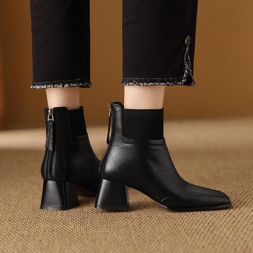 Brown Retro Fashion Thick Heel Square Toe Women's Winter Spring Knit Wool Boot Fashion Slim Boot