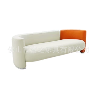 现代客厅酒店意式极简轻奢设计师创意弧形布艺拼色网红奶油风沙发