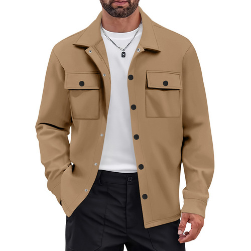 Men's Thickened Wool Blend Cross-Border American Style Workwear Retro Commute Single Button Collar Jacket Casual Long-Sleeve Shirt