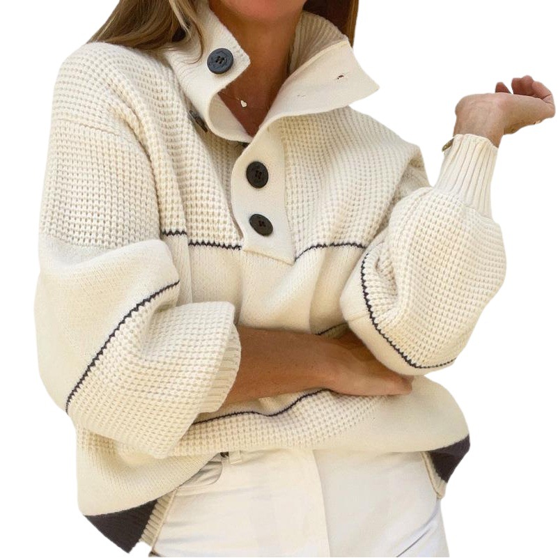 Suéter de Mujer Nuevo Otoño/Invierno 2025 de Amazon, Estilo Europeo y Americano, Suéter Holgado de Punto con Cuello Alto a Rayas