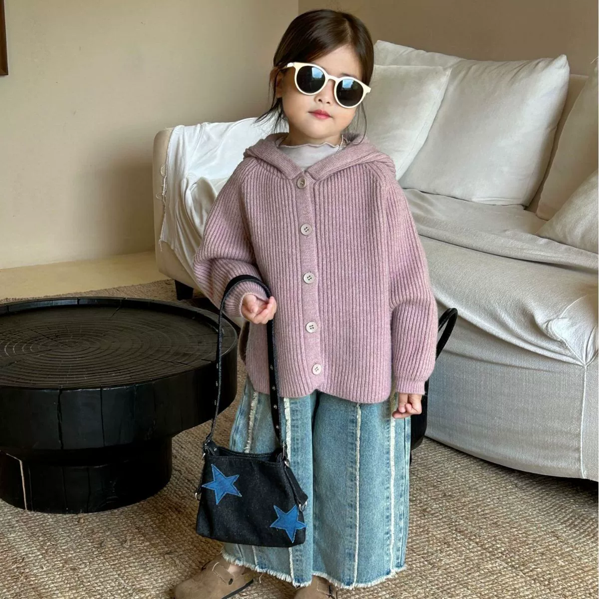 Autumn colored trench coat with hood, sweater, children's clothing, Korean style