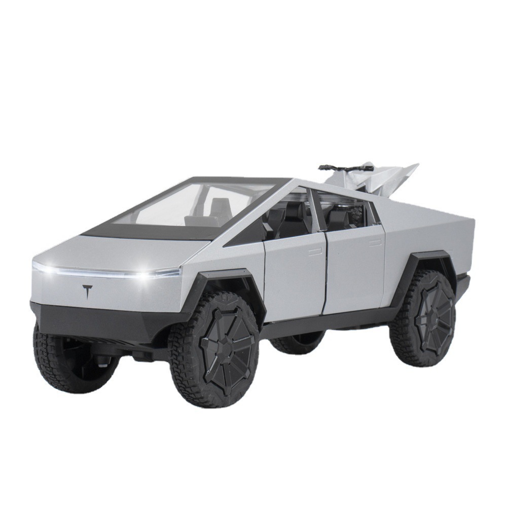Coche de aleación modelo de coche 1:24 nueva energía Tesla camioneta Tire hacia atrás con sonido y luz fuera de la carretera coche sonido modelo adornos