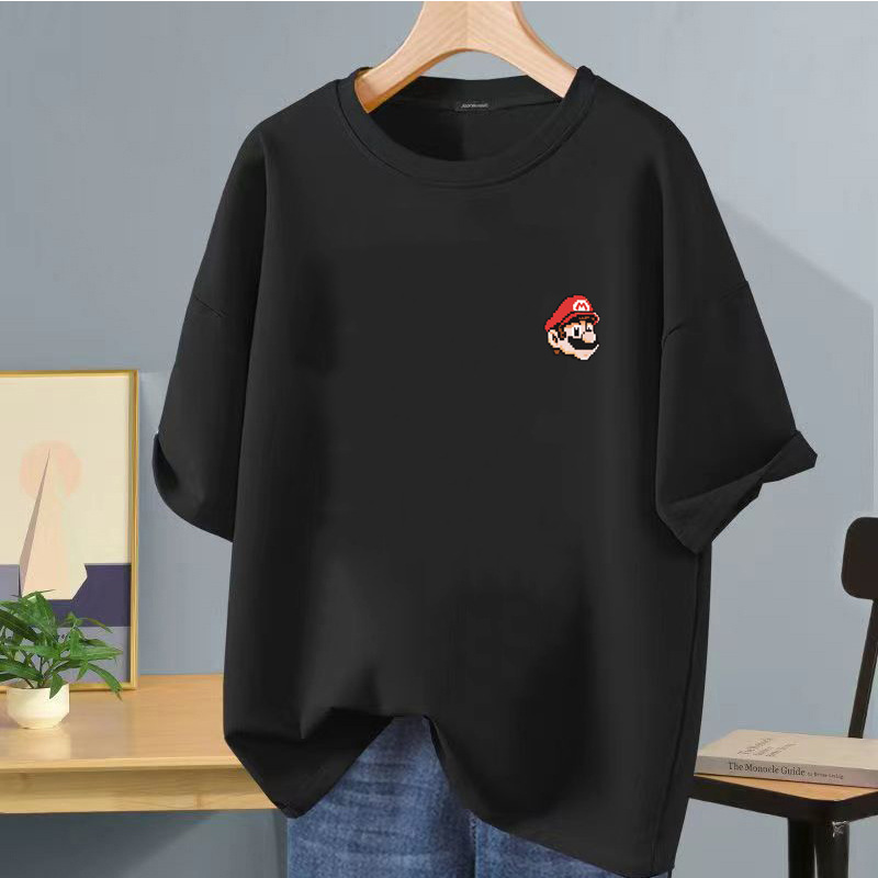 Camiseta de manga corta negra de seda helada de verano impresión de logotipo impreso ropa de clase de bricolaje ropa de trabajo camiseta de cuello redondo impresión