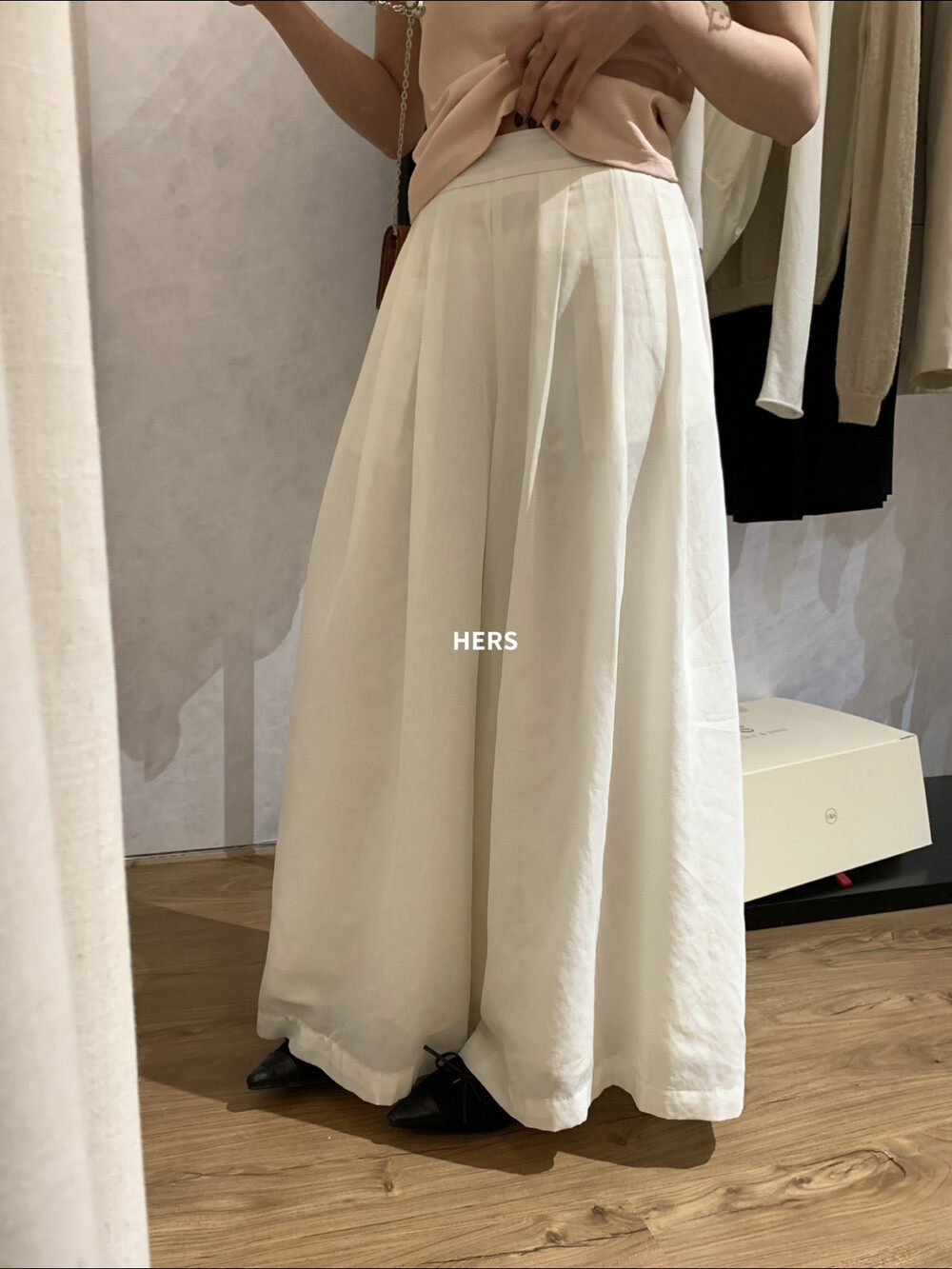 Quần culottes nữ ống rộng cạp cao thun lưng dáng suông phong cách Nhật — Thẻ hồng, màu trắng chi tiết 3