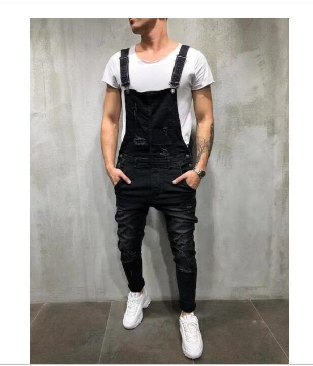 Moški bombažni jeans kombinezon slim-fit raztrganine, moške ravne hlače iz uličnega hip-hopa, kavbojke in hlače_voghion.com