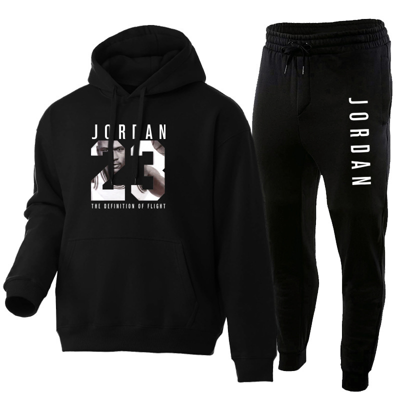 Trendy Foreign Trade Basketball 23 Fleece Sweatshirt and Sweatpants Men's Set Autumn and Winter Loose Men's Pullover Hoodie Sports Shirt