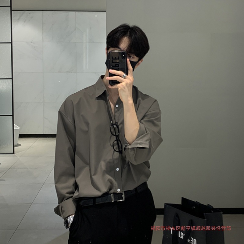 Foreign trade dapper men's shirt, long-sleeved, high-end gray, mature style, suit inner shirt, oversized trendy