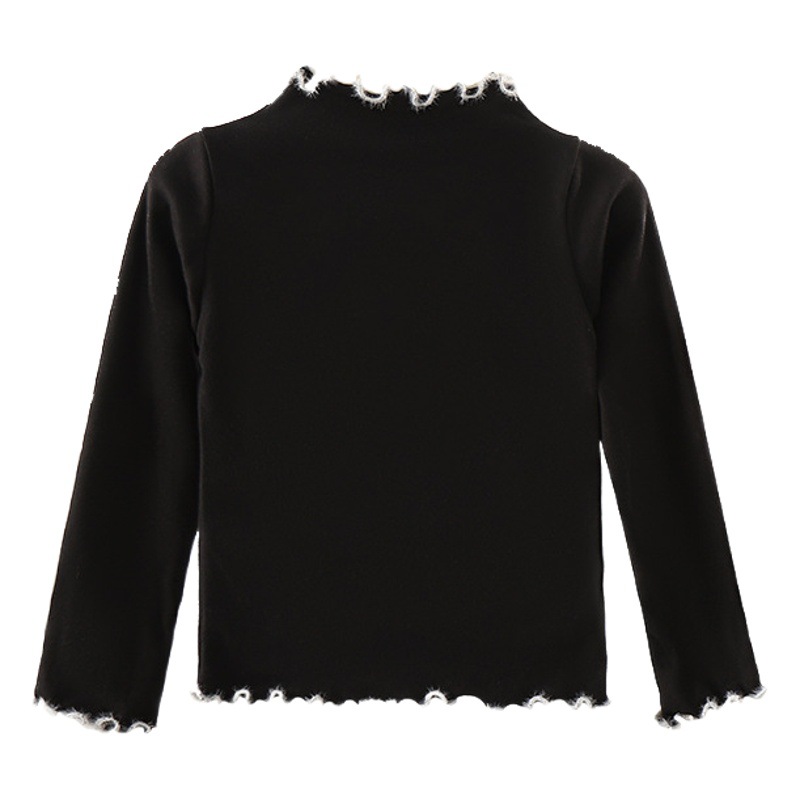 Terciopelo color a juego oreja de madera Otoño e Invierno estilo occidental de los niños de manga larga Camiseta bebé niñas todo partido medio y grande camisa de fondo de los niños