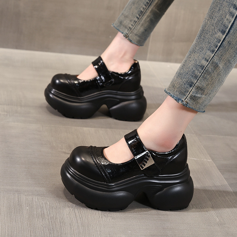 Giày Lolita nữ đế dày tăng chiều cao phong cách thời trang — màu be