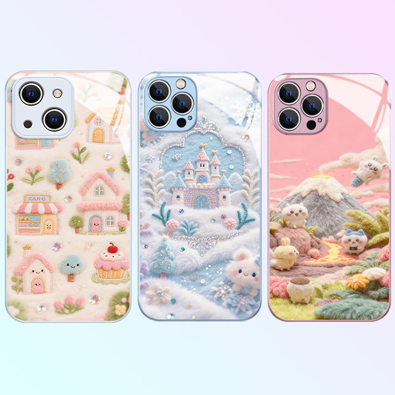 Fairy Tale Town Metal Paint Glass Case Suitable for Iphone17Promax Apple 16 Mobile Phone Case 15 New Style 14