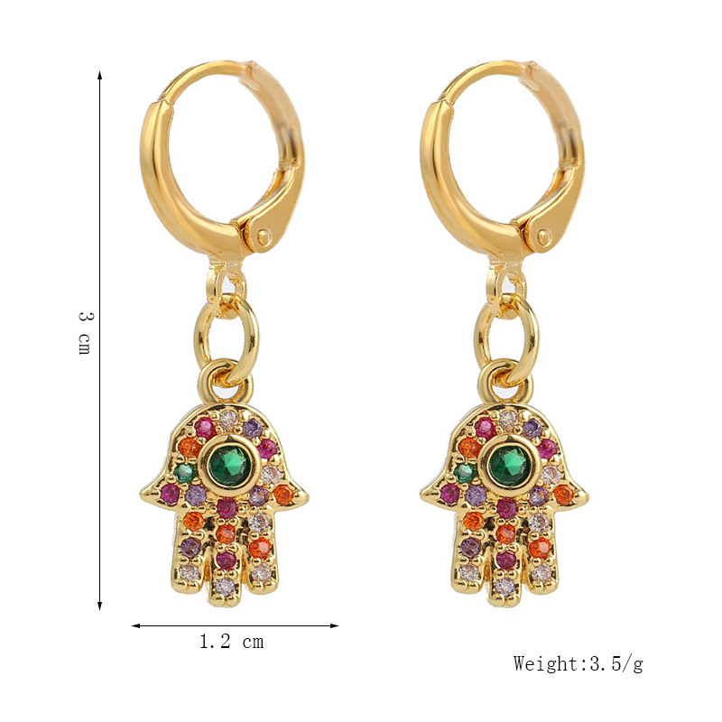 European And American Simple Trendy Unique Copper Inlaid Zirconium Palm Earrings Women's Korean Cute Exquisite Real Gold Electroplated Earrings display picture 1