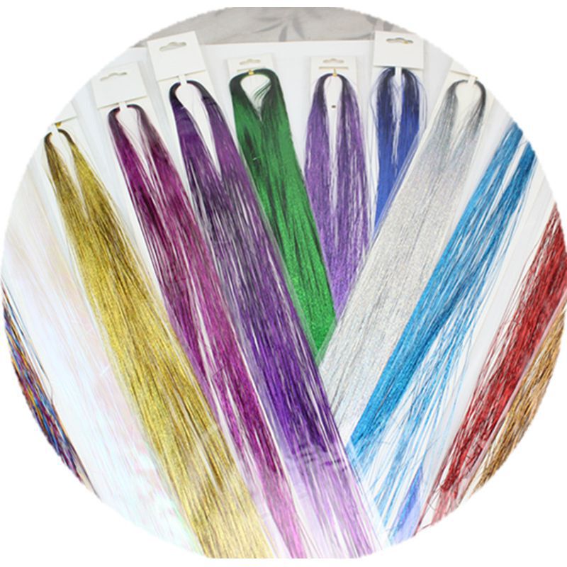 3 Packs of 12 Colors Optional Seamless Gold and Silver Wire Nightclub Colorful Hair Extensions Laser Wig Colorful Strips Glitter Bright Silk 90cm