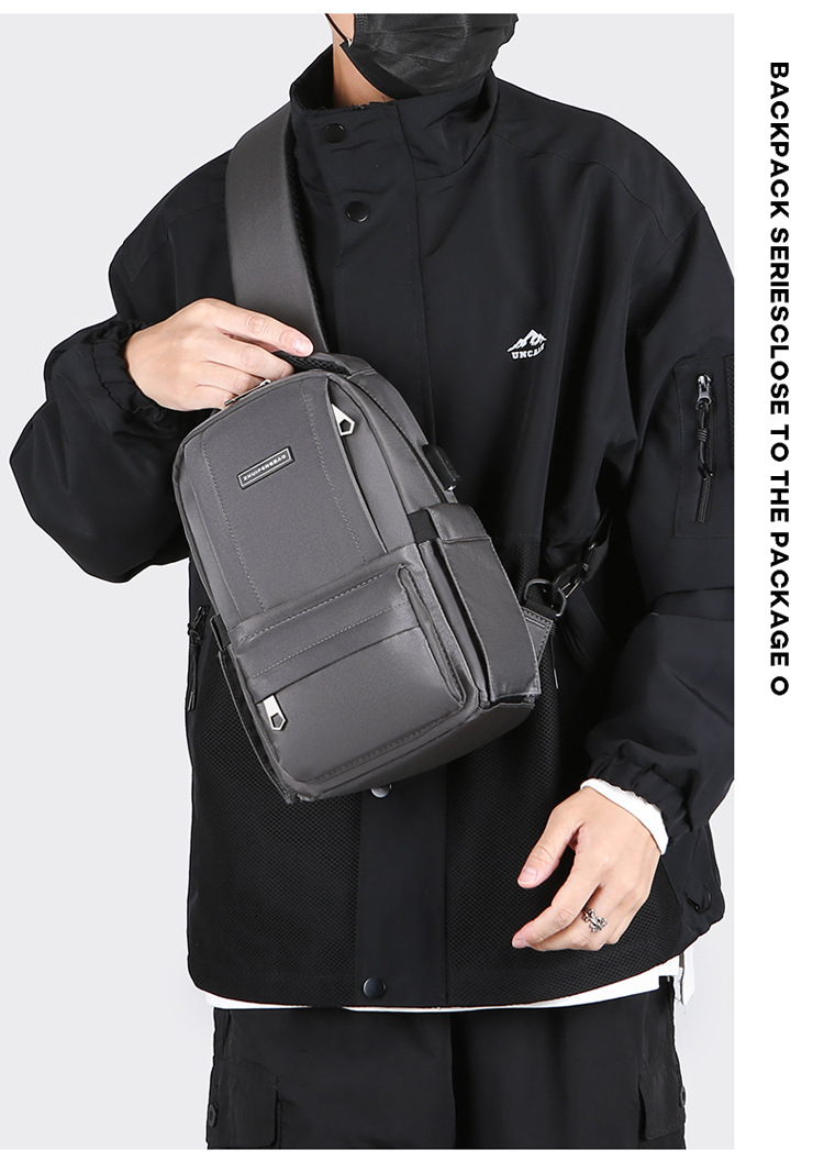 2024 New men's chest bag, trendy casual single-shoulder bag, cross-border water-resistant crossbody bag, USB rechargeable men's bag undefined