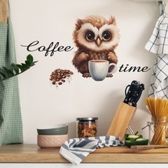 外貿卡通貓頭鷹coffee書房玄關宿舍家居裝飾牆貼貼紙自粘批發跨境