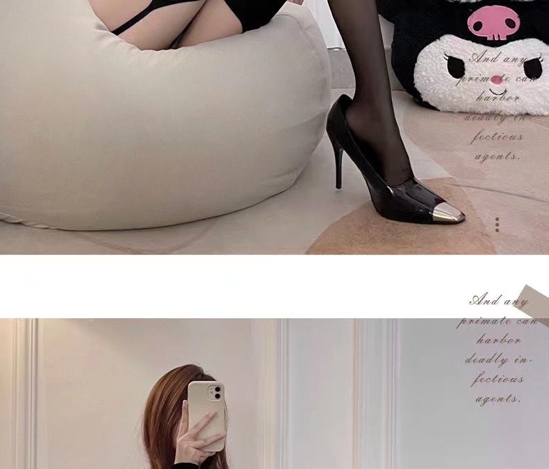 Sheer Over-the-Knee Stockings with Garter Straps, Ultra-Thin Polyester, One Size — detail image 9