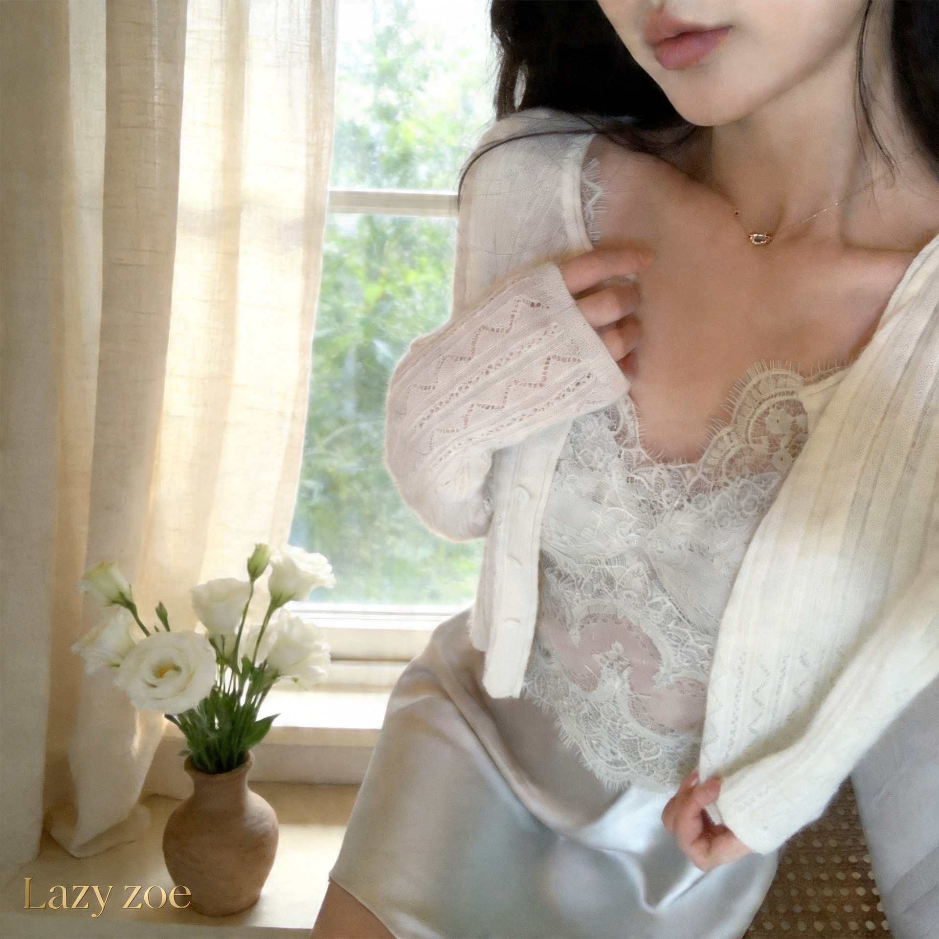 Lazy zoe 法式长袖短小开衫女士早春新气质显瘦薄针织衣