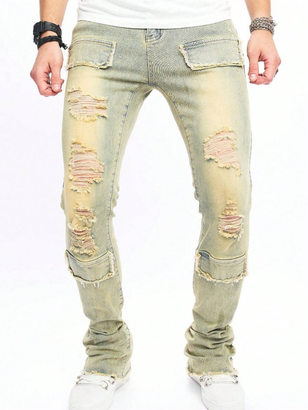 ❤ AM High-quality Men's Hole Cross-border New jeans Patch Hole Micro-elastic Surgical Denim Casual Pants