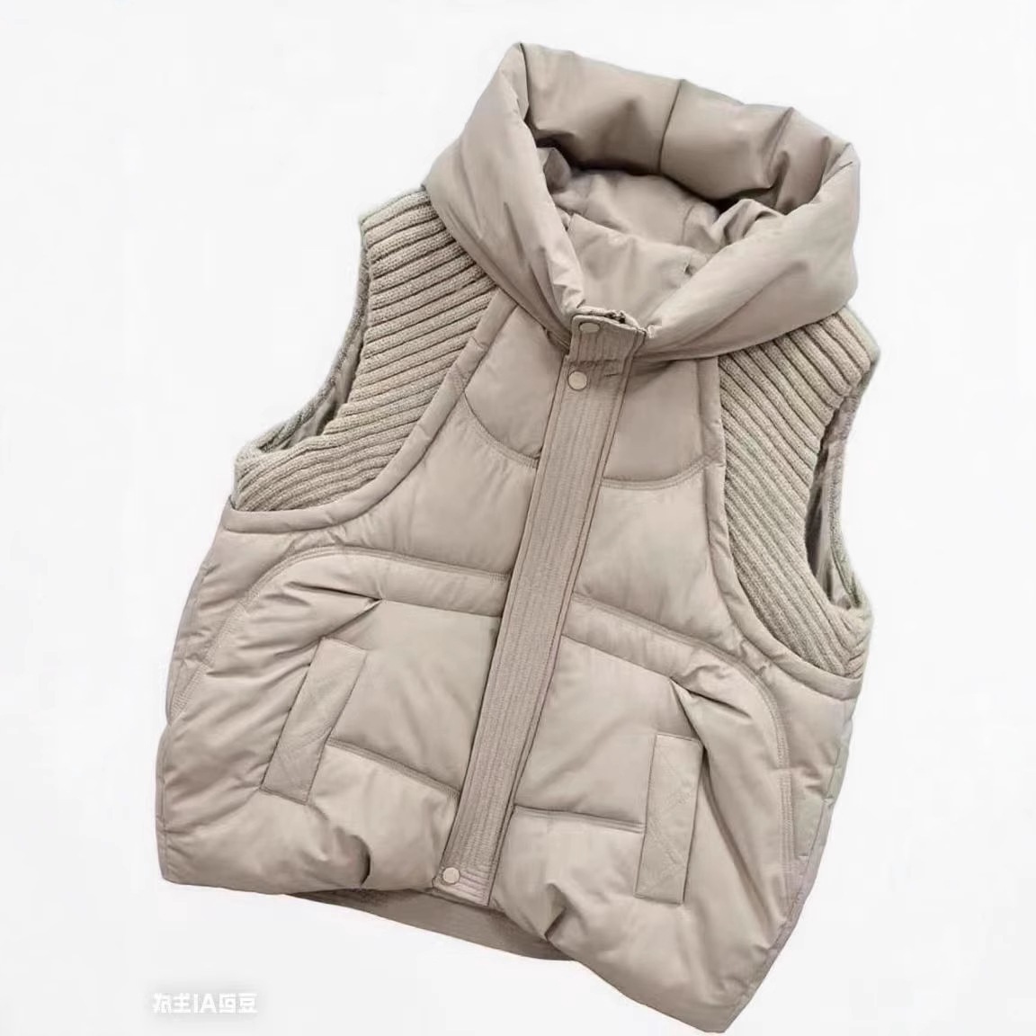 跨境秋冬新款羽绒棉服女马甲短款连帽厚款针织毛线韩版外套潮