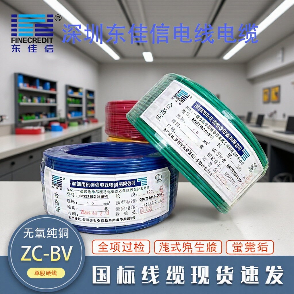东佳信电线电缆BV1.5 2.5 4 6平方国标阻燃铜芯家装家用单股硬线