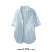 2025夏季新款潮牌男士肌理感短袖衬衫宽松休闲防晒衬衣男一件代发