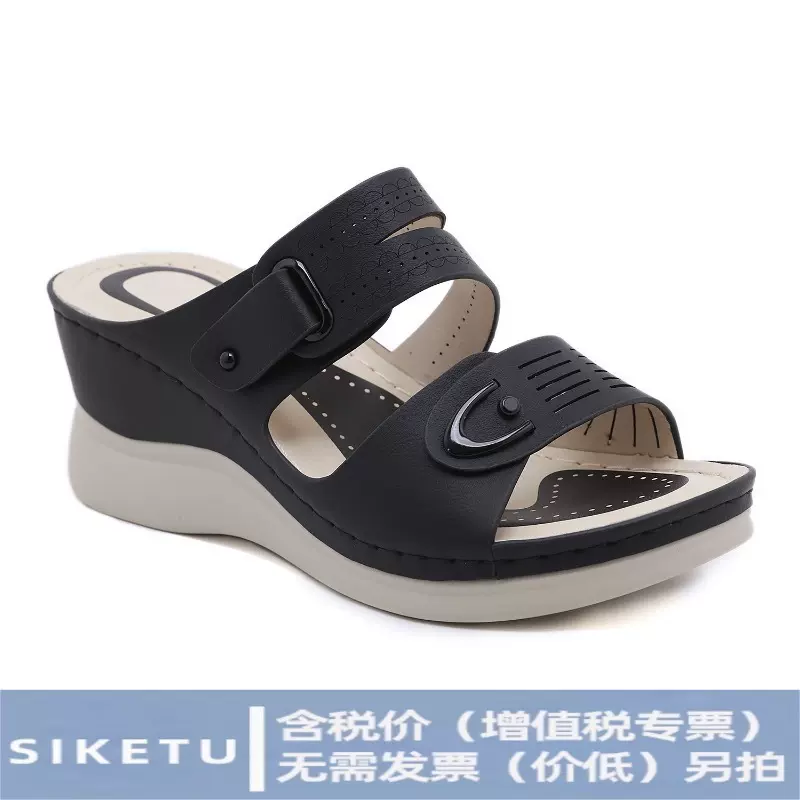 JS6331-1亚马逊2025年春夏新款时尚休闲坡跟沙滩外穿凉拖女鞋批发